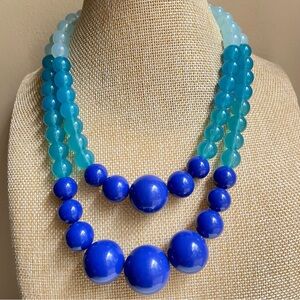 LOFT graduated two layer acrylic necklace with round blue and aqua beads